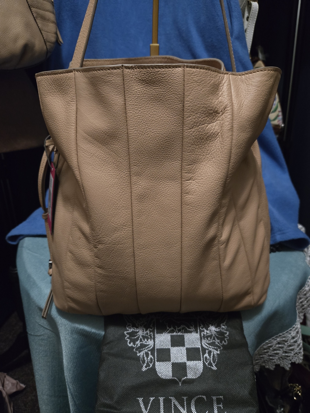 Vince Camuto Pebble-Grain Leather Tote in Taupe.  NWT